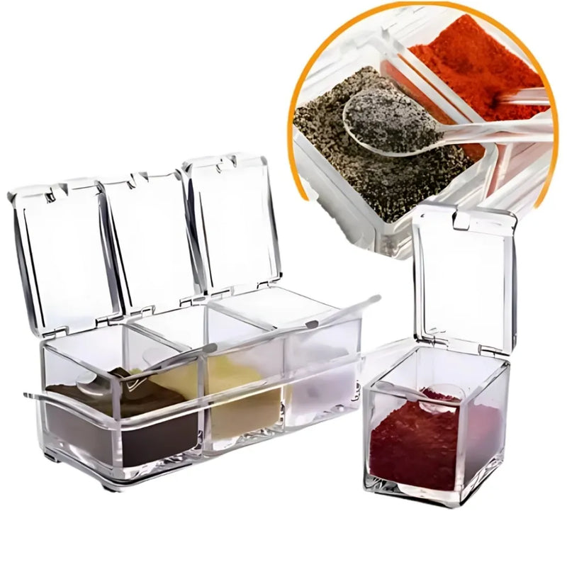 Kit 2 Organizador Acrílico 4 Potes Porta Temperos Gin Condimentos