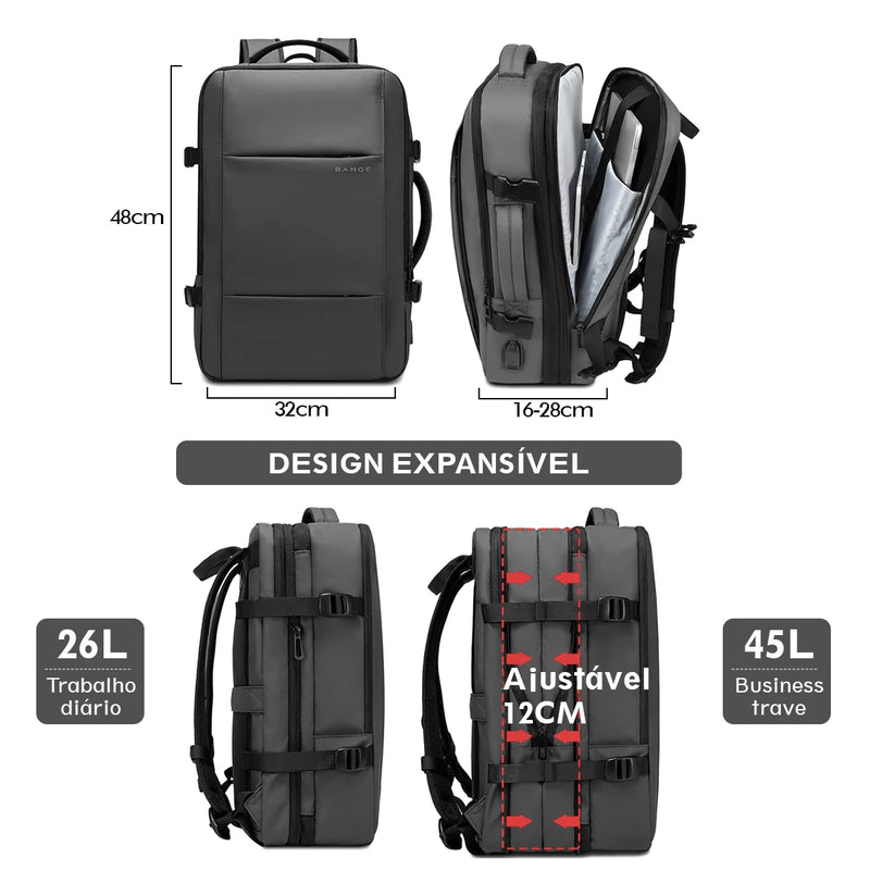 Mochila multifuncional de grande capacidade para laptop com carregamento USB