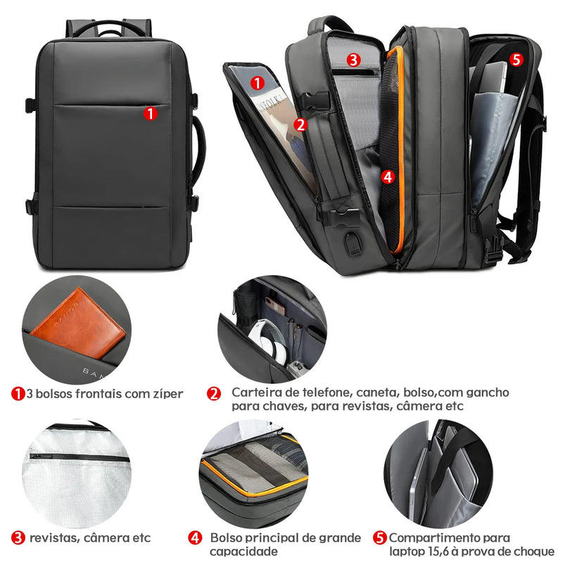 Mochila multifuncional de grande capacidade para laptop com carregamento USB