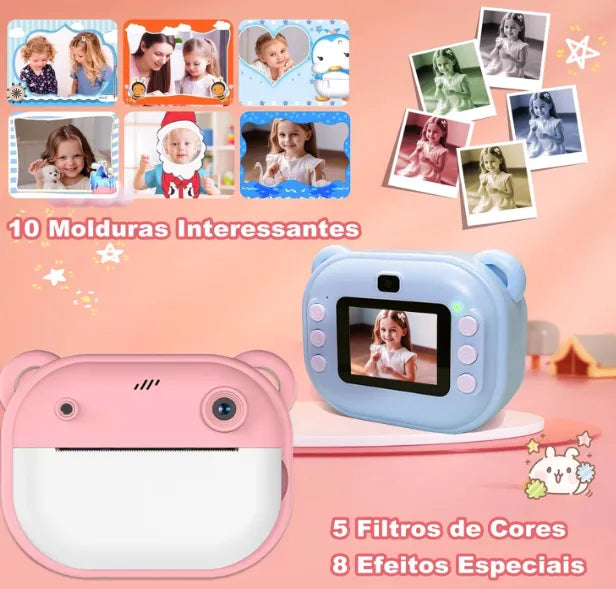 Genérico Câmera Infantil Multifuncional, 20MP 1080P HD, 200 dpi, MP3, Jogos, Zoom 16X, Time Lapse, Recarregável, com Papel de Impressão Azul