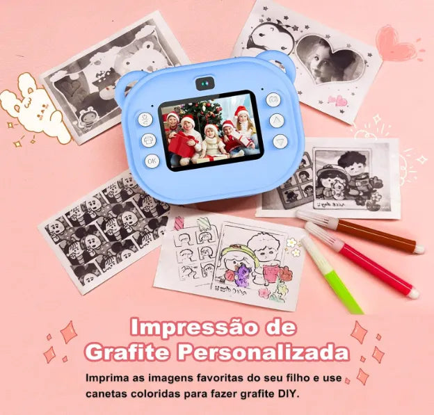 Genérico Câmera Infantil Multifuncional, 20MP 1080P HD, 200 dpi, MP3, Jogos, Zoom 16X, Time Lapse, Recarregável, com Papel de Impressão Azul