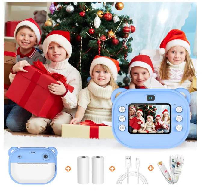 Genérico Câmera Infantil Multifuncional, 20MP 1080P HD, 200 dpi, MP3, Jogos, Zoom 16X, Time Lapse, Recarregável, com Papel de Impressão Azul