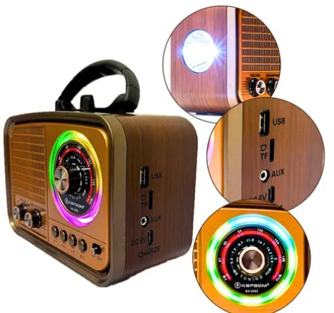 Rádio Retro Com Bluetooth Vintage AM/FM/USB/MP3