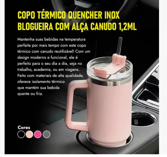 Copo Térmico Inóx Com Alça Canudo 1.2litros Blogueira