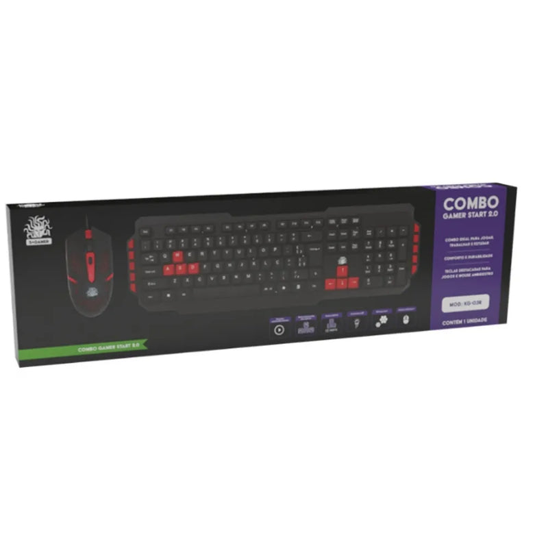 Kit Teclado E Mouse Gamer KG-03R Nemesis Start 2.0 Preto E Vermelho Usb - 5+