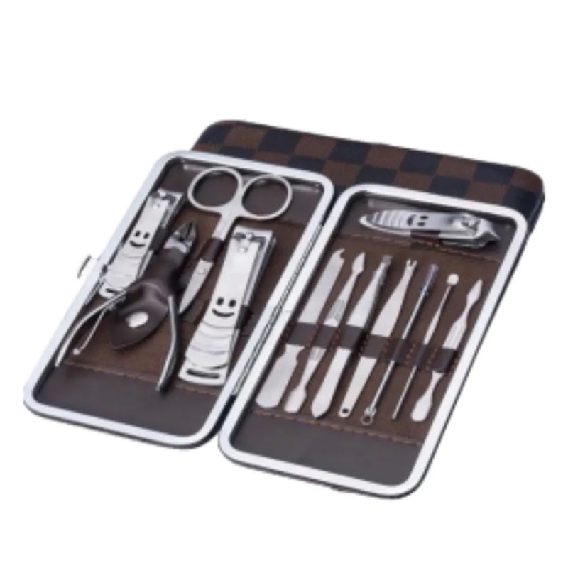 Kit Cuidado De Unha Portátil 12pcs + Estojo Couro Sintético