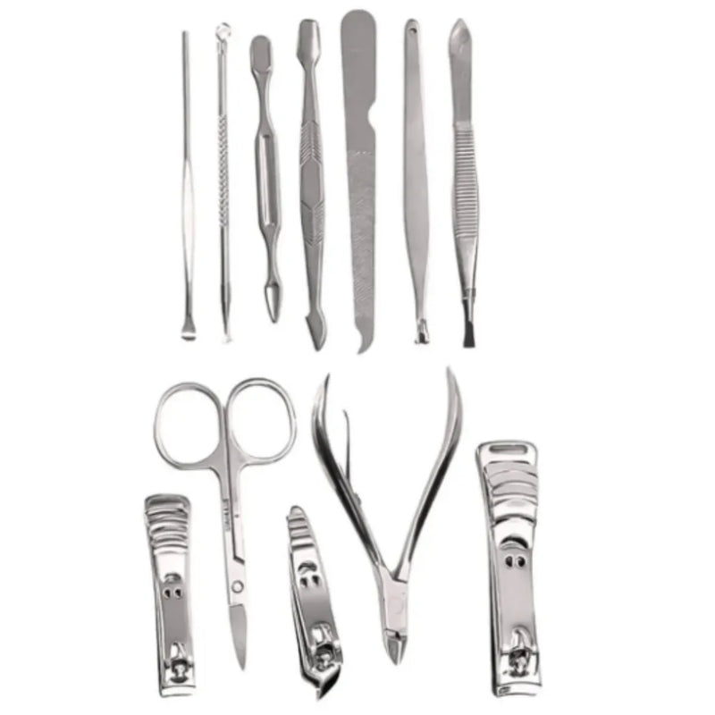 Kit Cuidado De Unha Portátil 12pcs + Estojo Couro Sintético