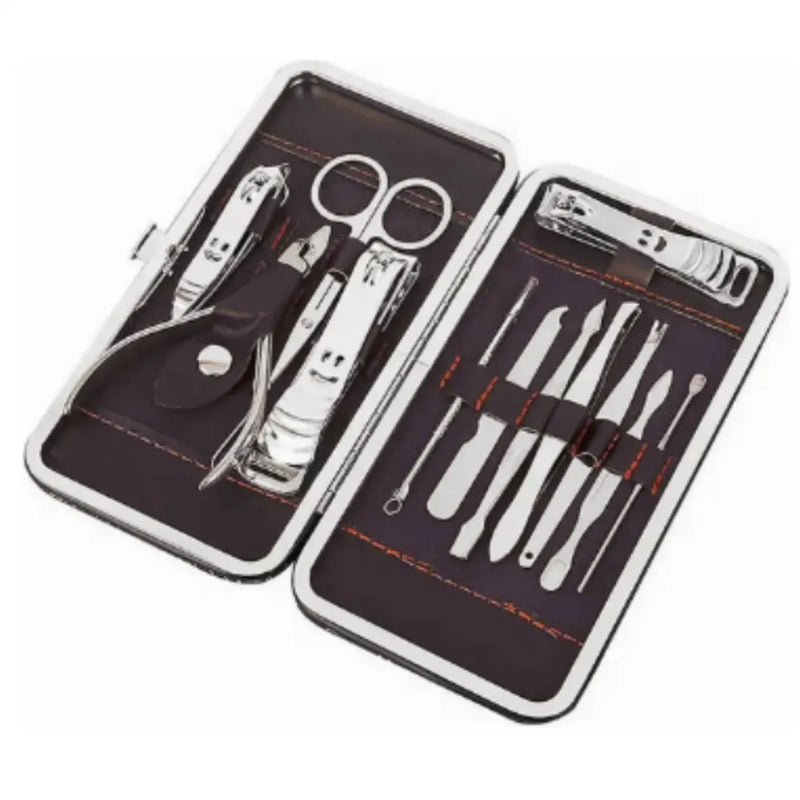 Kit Cuidado De Unha Portátil 12pcs + Estojo Couro Sintético