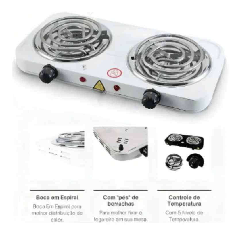 Fogão Cooktop Elétrico 2 Bocas 2500w, Portátil 127v